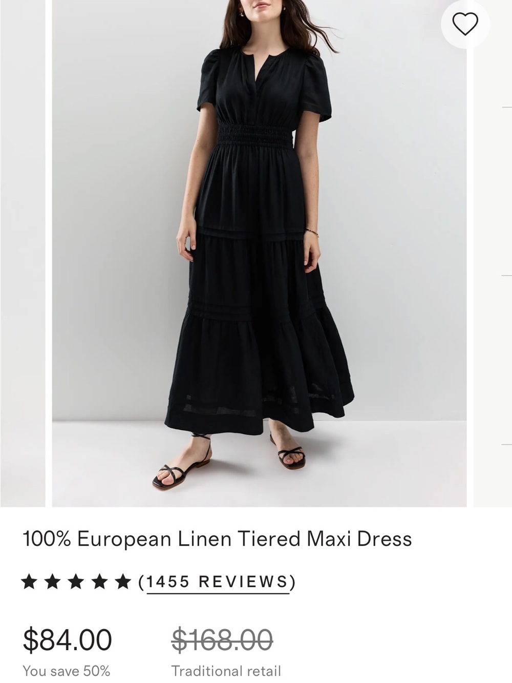 Quince Black Tiered Maxi Dress with Smocked Waist